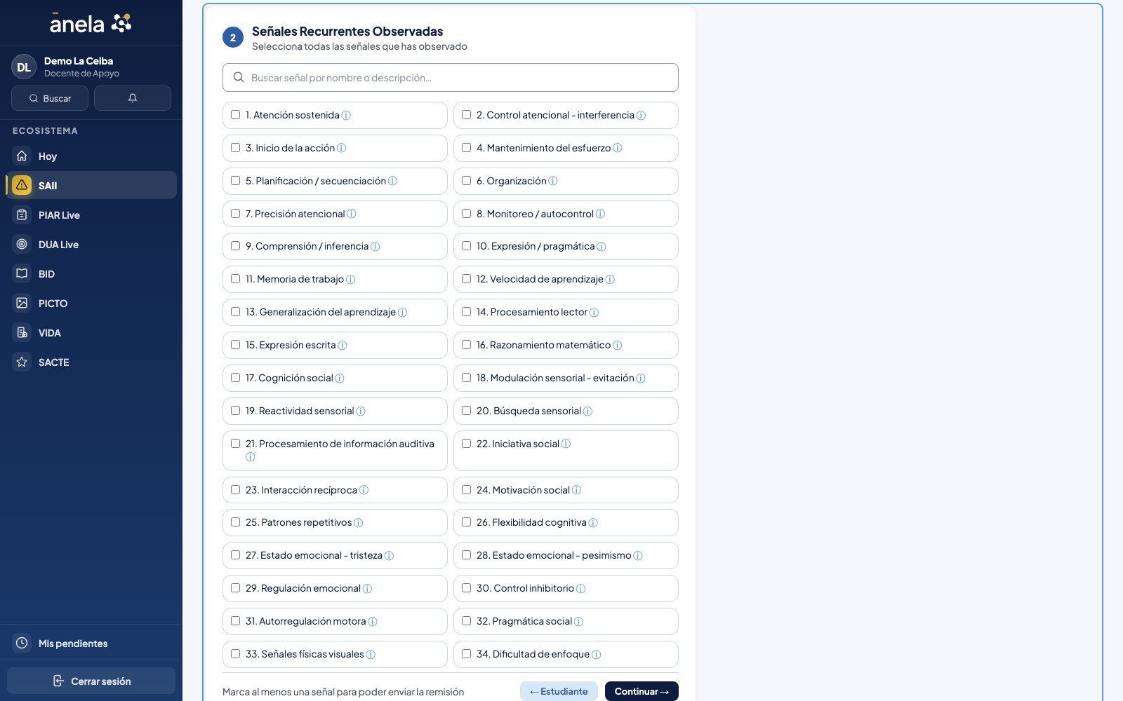ānela — el checklist de señales observadas de la remisión